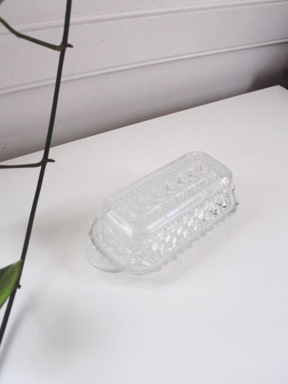 Vintage Anchor Hocking Wexford Glass Butter Dish Diamond Pressed 60s Elegant - Picture 3 of 5